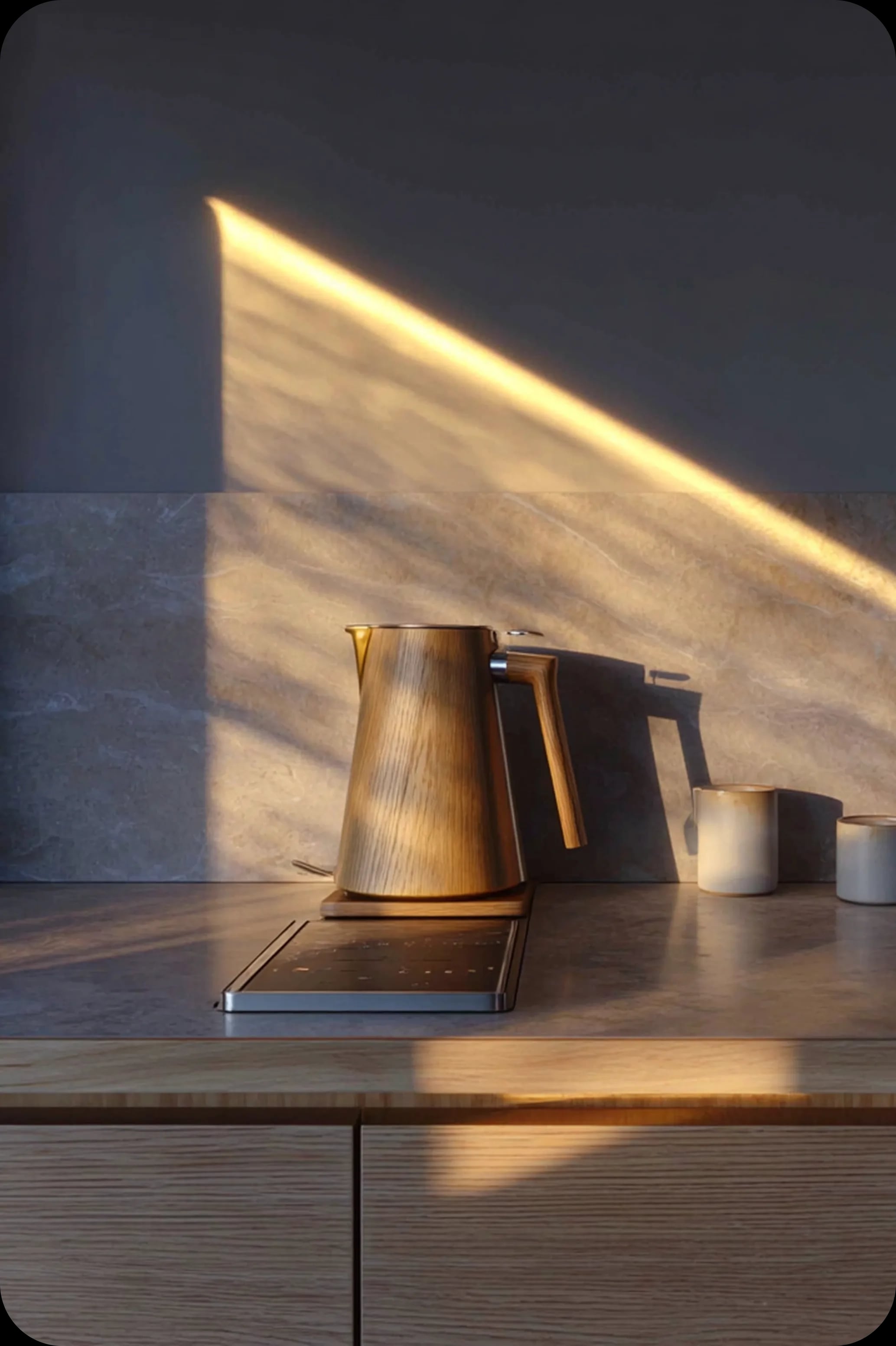 Cozy kitchen scene during golden hour