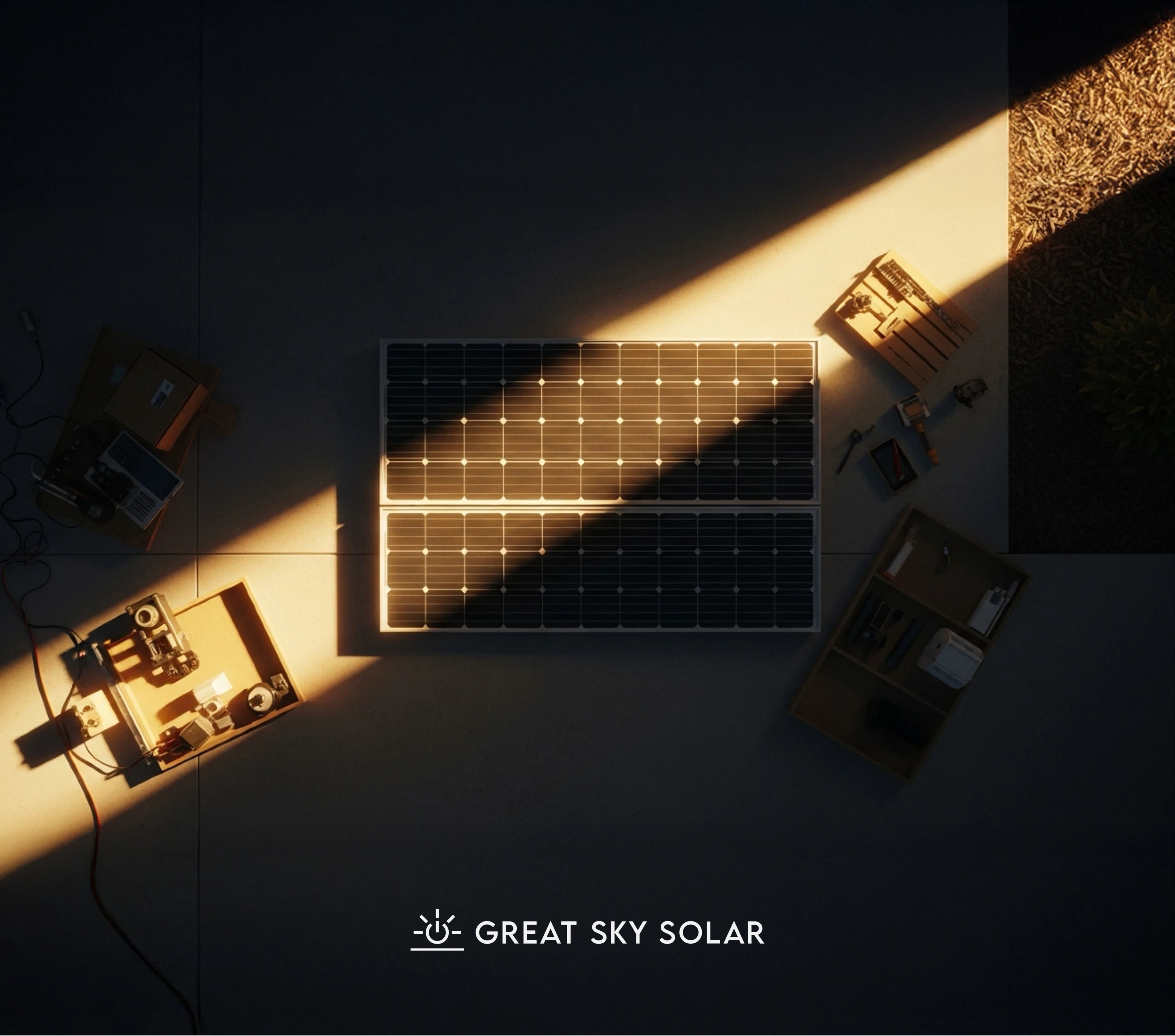 Solar panels with Great Sky Solar logo